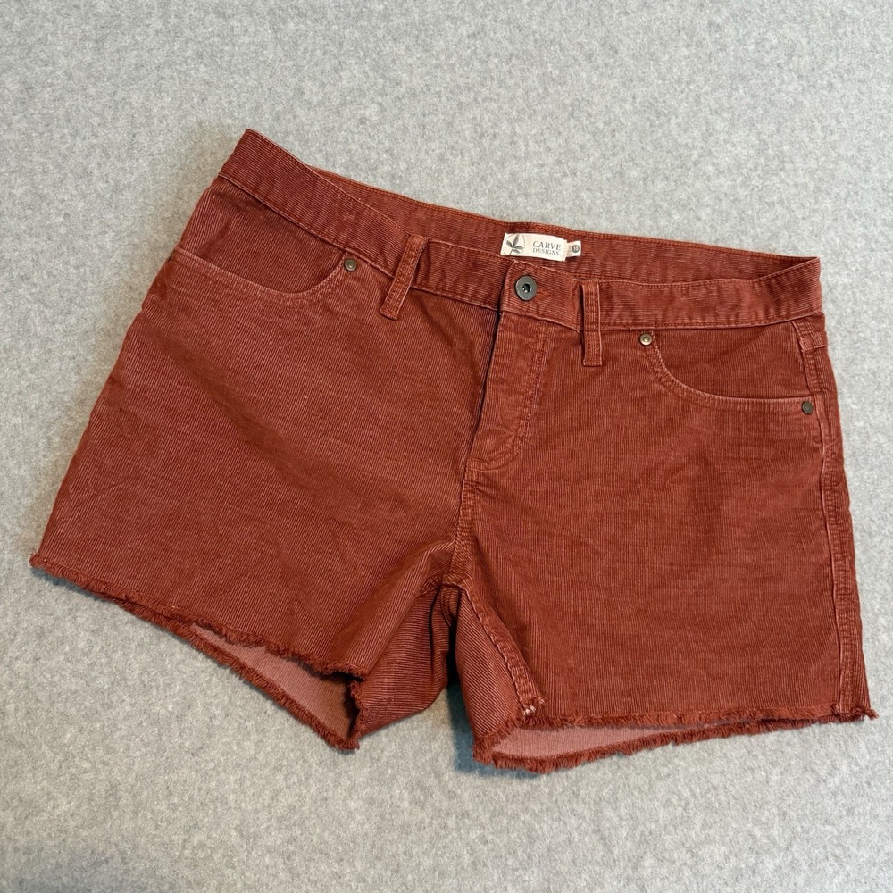 Carve Designs Relaxed Boyfriend Mid Rise Corduroy Shorts Fringe Red Size 10